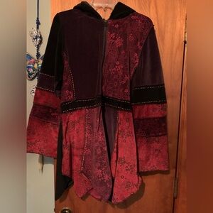 Red and Black Floral Hooded Jacket